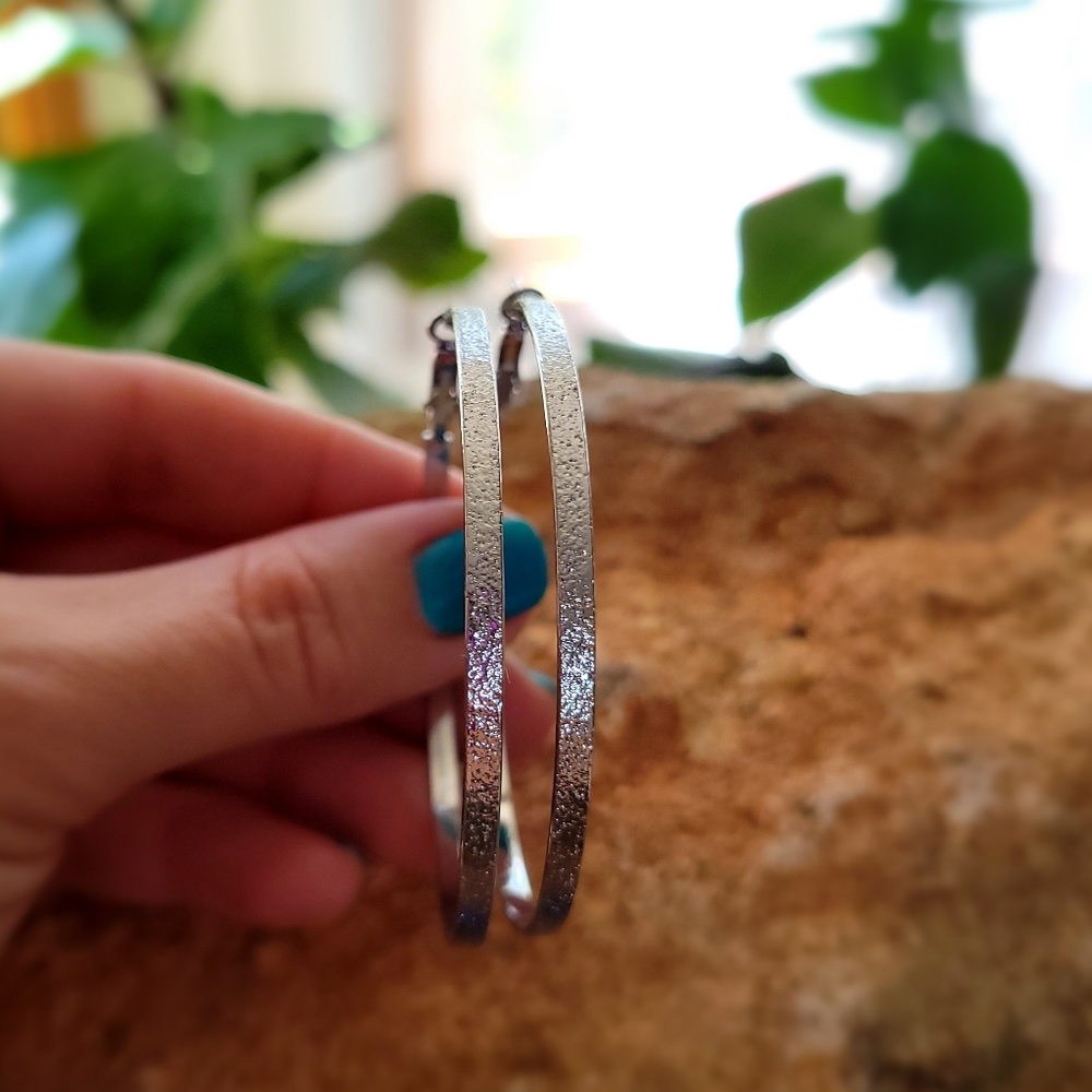 Textured Silver Hoops 2.5in Fashion Jewelry